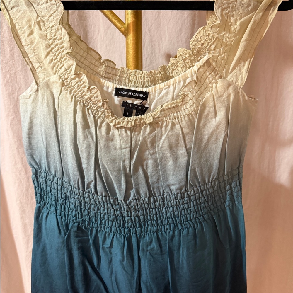 Theory x Bergdorf Goodman Blue and White Sleeveless Top